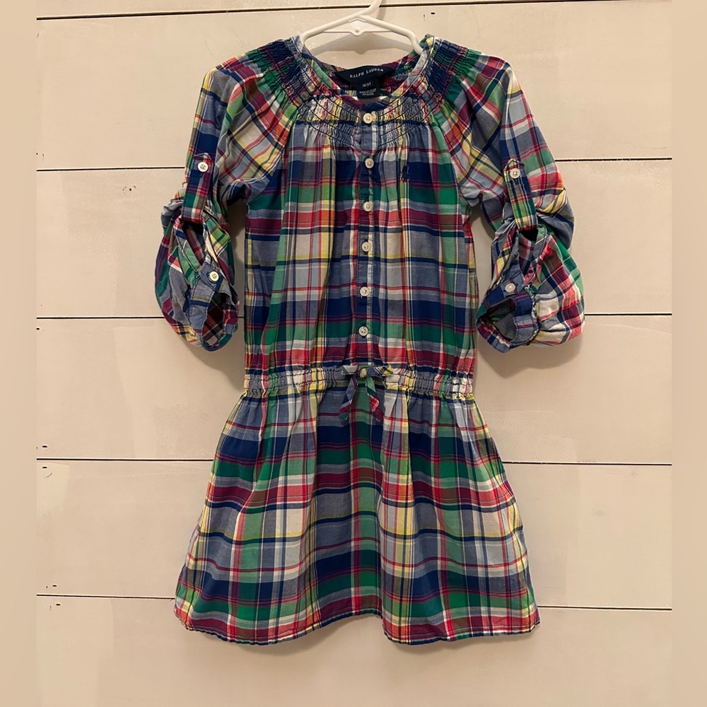 Ralph Lauren Plaid roll tab short sleeve dress size 3